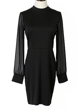 Black Chiffon Panel Backless Long Sleeve Bodycon Dress | Choies