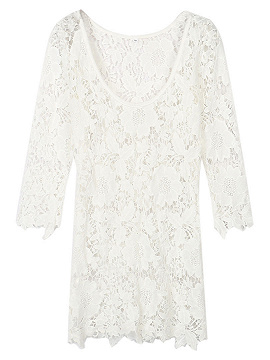 White 3/4 Sleeve Crochet Lace Beach Cover Up | Choies