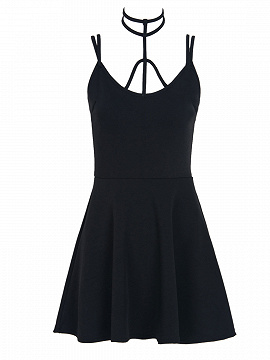 Black Halter Strap Detail Cami Skater Dress | Choies