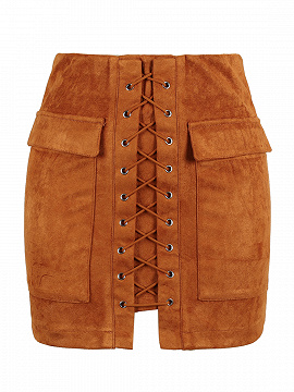 brown faux suede pencil skirt