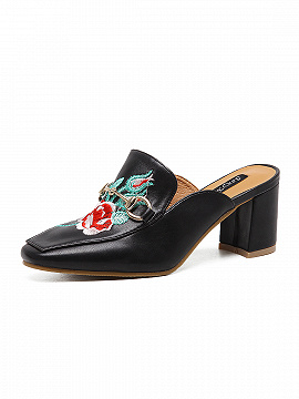 black floral block heels