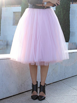Pink High Waist Tulle Mesh Skater Skirt