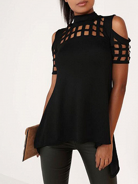 black high neck cold shoulder top