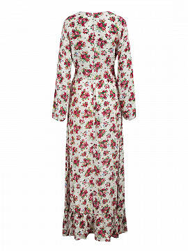 White Floral Print Plunge Long Sleeve 