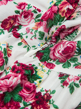 White Floral Print Plunge Long Sleeve 