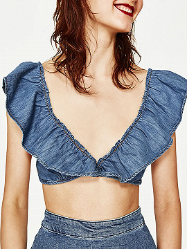 blue ruffle crop top