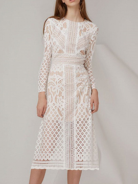 white lace long sleeve midi dress