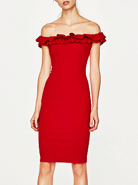 red off the shoulder ruffle dress