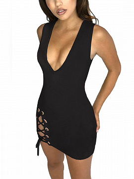 lace up side bodycon dress