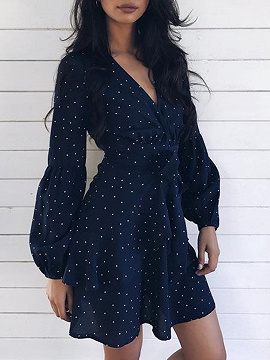 blue polka dot dress long sleeve