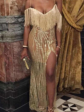 gold thigh split dress