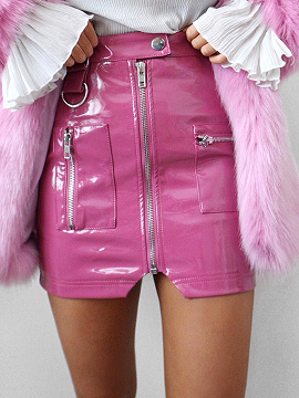 pink leather look skirt