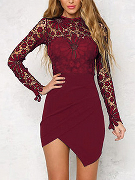 burgundy lace dress long sleeve