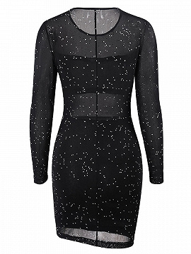 black sequin detail long sleeve dress