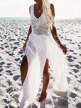 white thigh split dress