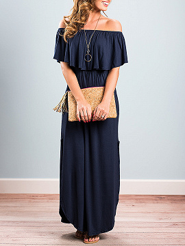 off shoulder thigh split dress