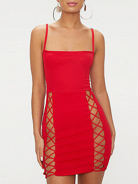 red bodycon dress spaghetti strap