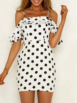 off shoulder polka dot dress