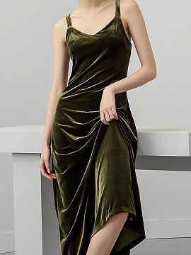 green velvet v neck dress