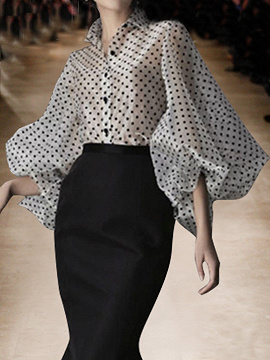 sheer polka dot puff sleeve top