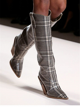 plaid knee high boots