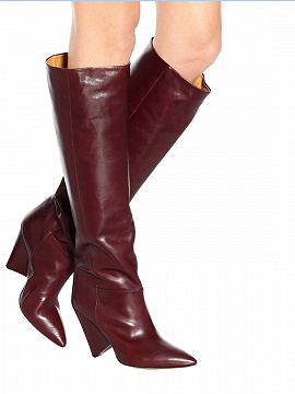 Burgundy Leather Pointed Heeled Over 