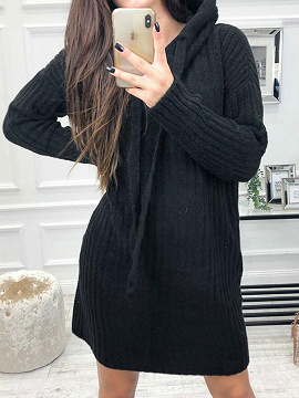 Sudadera con capucha de manga larga acanalada negra para mujer | Choies