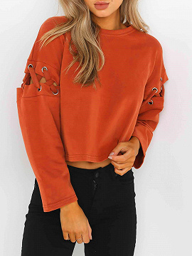 eyelet lace up sleeve crop sweatshirt