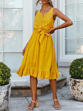 Choies: Search For yellow Vintage Sleeveless Midi Dress