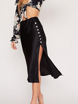 Black High Waist Split Side Midi Skirt