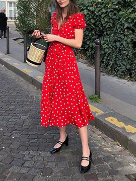 red midi polka dot dress