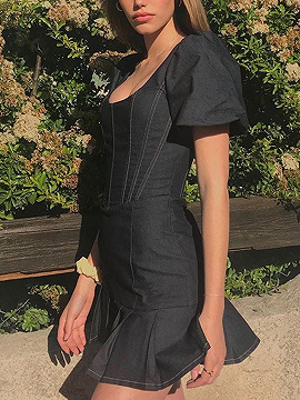 square neck denim dress