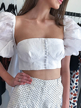 white off the shoulder puff sleeve crop top