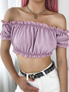 ruffle crop top off shoulder