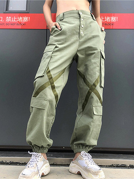 Green High Waist Pockets Detail Cargo Pants 