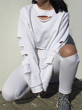 White Cut Out Detail Long Sleeve Crop Sweatshirt
