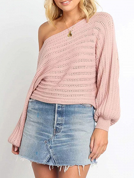 Pink Off Shoulder Puff Sleeve Sweater