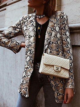 Brown Snakeskin Print Long Sleeve Blazer Choies