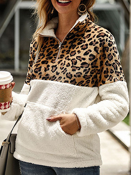 White Leopard Print Panel Long Sleeve Sweatshirt