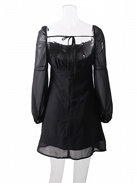Black Ruched Detail Long Sleeve Mini Dress | Choies