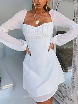 White Ruched Detail Long Sleeve Mini Dress