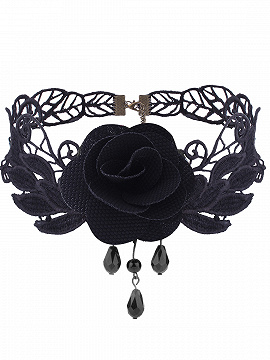 Black Floral Embellished Lace Necklace