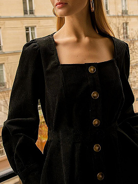 knee length dresses for ladies Brown Corduroy Long Sleeve Mini Dress - All Dresses main image 0