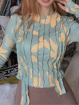 Green Contrast Long Sleeve Blouse