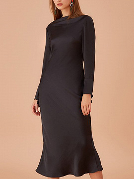 Black Open Back Long Sleeve Midi Dress