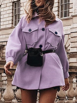 Purple Lapel Neck Long Sleeve Coat