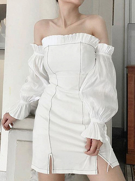 White Off Shoulder Puff Sleeve Mini Dress