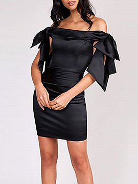 Black Off Shoulder Bow Tie Mini Dress