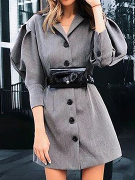 Gray V-neck Puff Sleeve Mini Dress