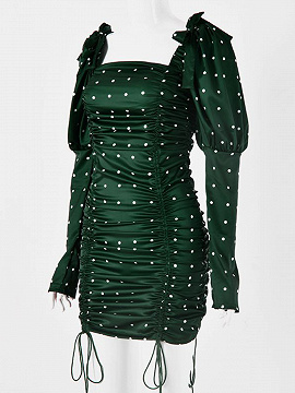 slim fit dress slacks Nellie Mini Dress Green Polka Dot